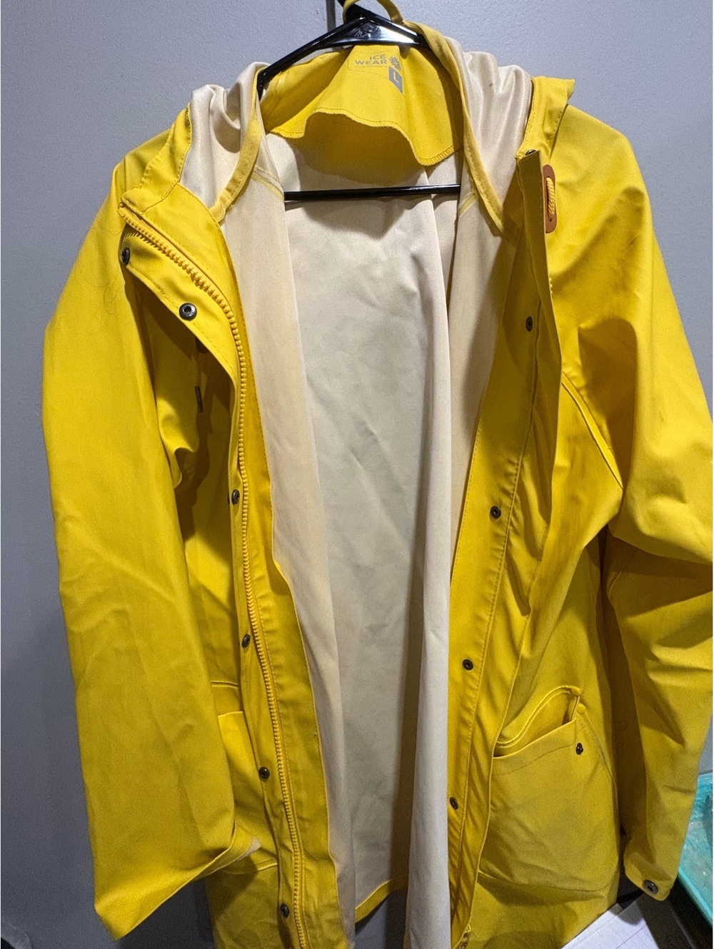 Icewear yellow hooded rain jacket size L